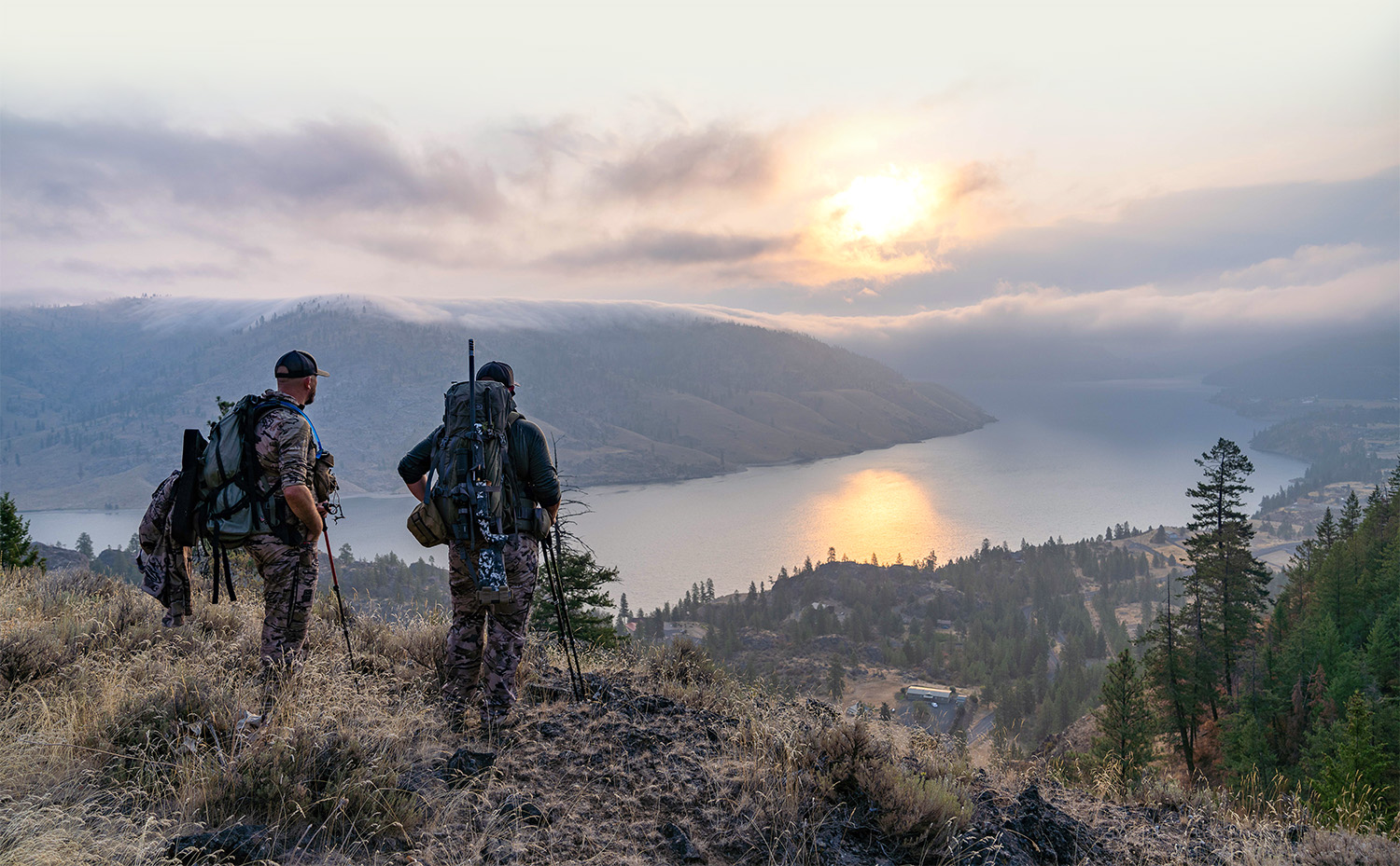 Two men hunting in the field 